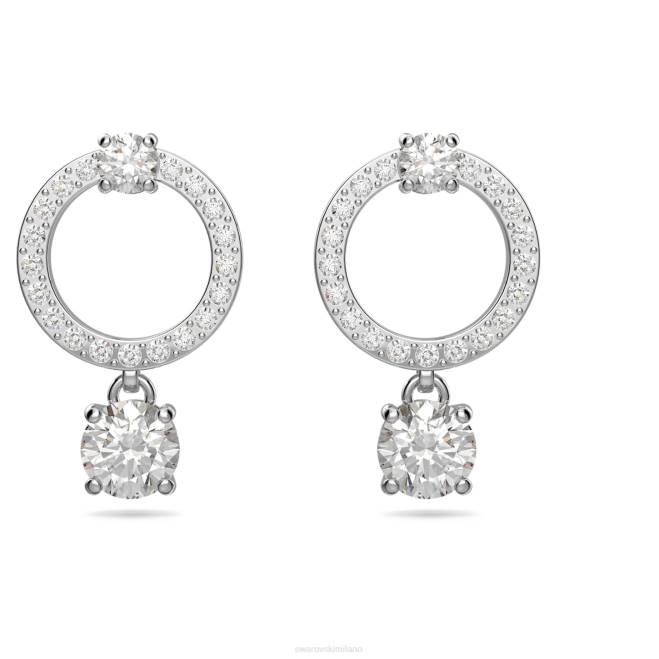 Swarovski DV4B773 gioielleria taglio rotondo, bianco, placcato rodio attirare gli orecchini a cerchio