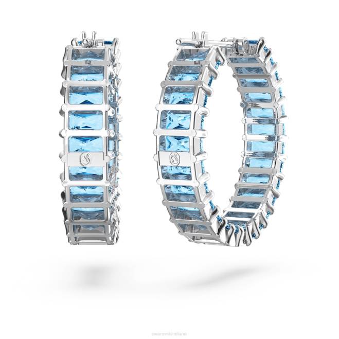 Swarovski DV4B863 gioielleria taglio baguette, blu, placcato rodio orecchini a cerchio Matrix