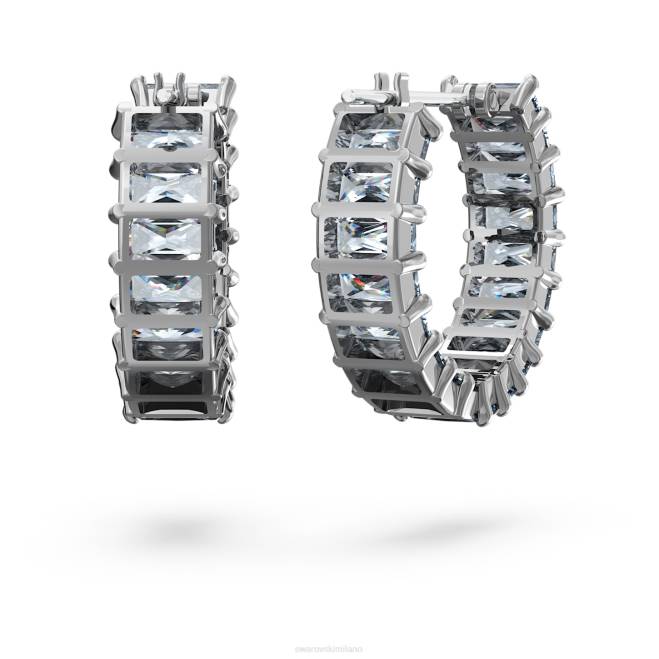 Swarovski DV4B866 gioielleria taglio baguette, grigio, placcato rutenio orecchini a cerchio Matrix