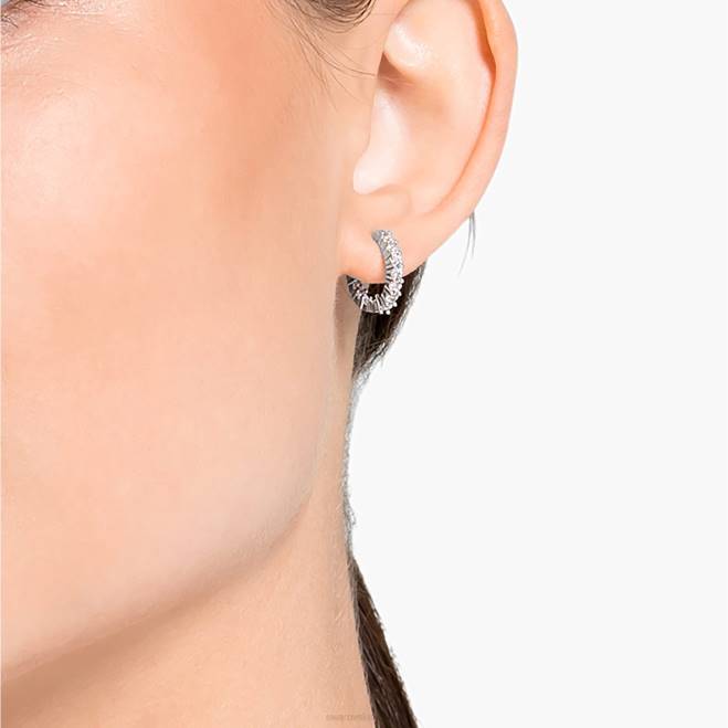Swarovski DV4B868 gioielleria taglio rotondo, bianco, placcato rodio orecchini a cerchio vittore