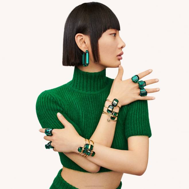 Swarovski DV4B872 gioielleria dichiarazione, forma ottagonale, verde orecchini a cerchio lucenti