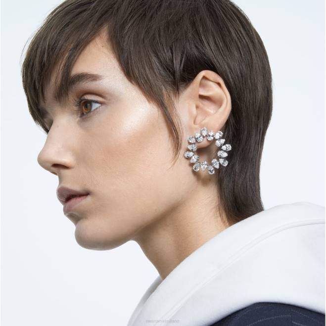 Swarovski DV4B875 gioielleria taglio a pera, bianco, placcato rodio orecchini a cerchio millenari