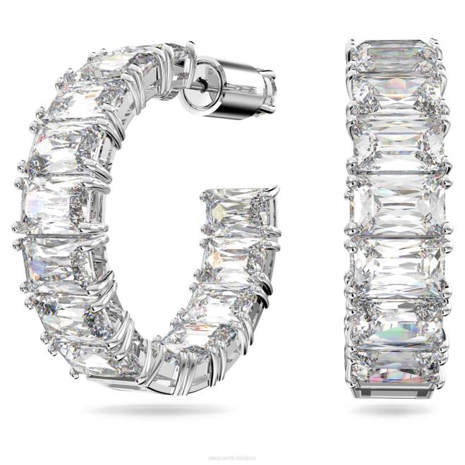 Swarovski DV4B881 gioielleria taglio ottagonale, bianco, placcato rodio orecchini a cerchio millenari