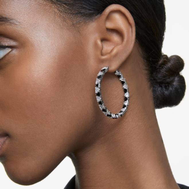 Swarovski DV4B886 gioielleria taglio a triangolo, nero, placcato rodio orecchini a cerchio di ortice