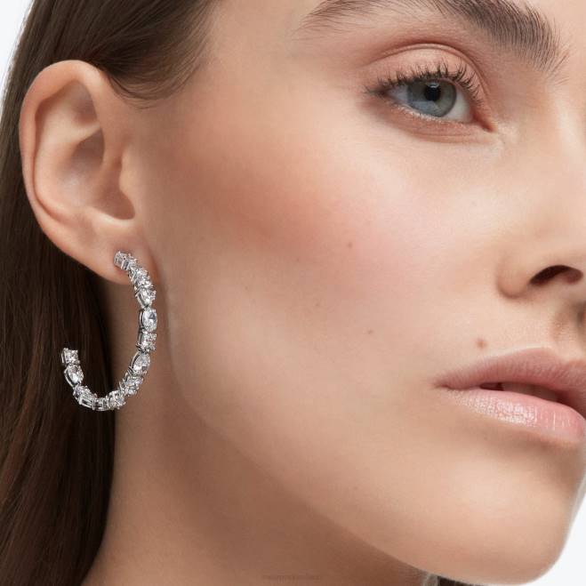 Swarovski DV4B892 gioielleria tagli misti, bianchi, rodiati orecchini a cerchio deluxe da tennis