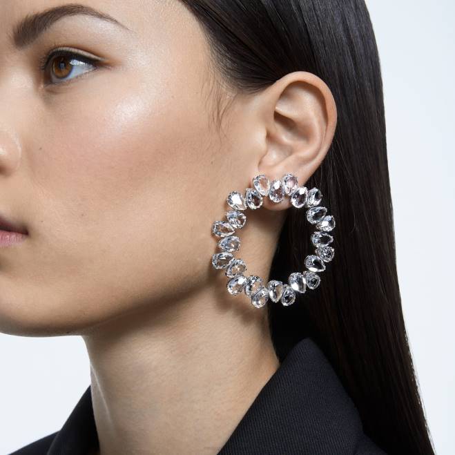 Swarovski DV4B896 gioielleria taglio a pera, bianco, placcato rodio orecchini a cerchio millenari