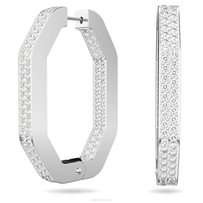 Swarovski DV4B906 gioielleria forma ottagonale, bianco, placcato rodio orecchini a cerchio dextera