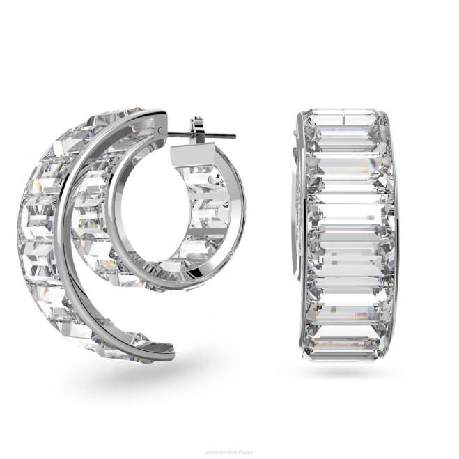 Swarovski DV4B907 gioielleria taglio baguette, bianco, placcato rodio orecchini a cerchio Matrix