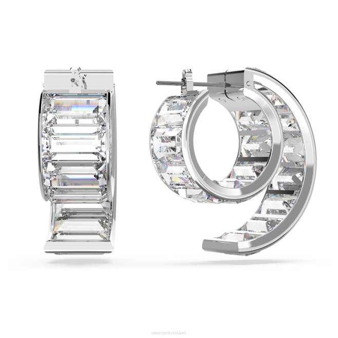 Swarovski DV4B907 gioielleria taglio baguette, bianco, placcato rodio orecchini a cerchio Matrix