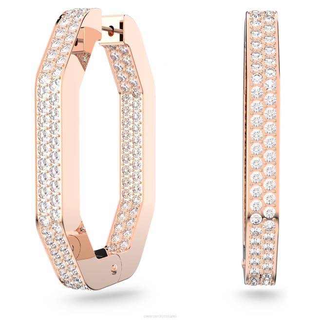 Swarovski DV4B910 gioielleria forma ottagonale, bianco, placcato tonalità oro rosa orecchini a cerchio dextera
