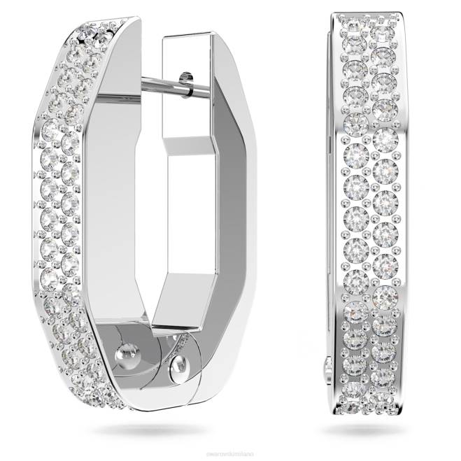 Swarovski DV4B921 gioielleria forma ottagonale, bianco, placcato rodio orecchini a cerchio dextera