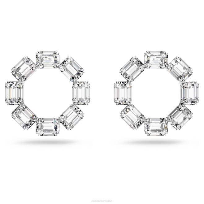 Swarovski DV4B935 gioielleria taglio ottagonale, bianco, placcato rodio orecchini a cerchio millenari