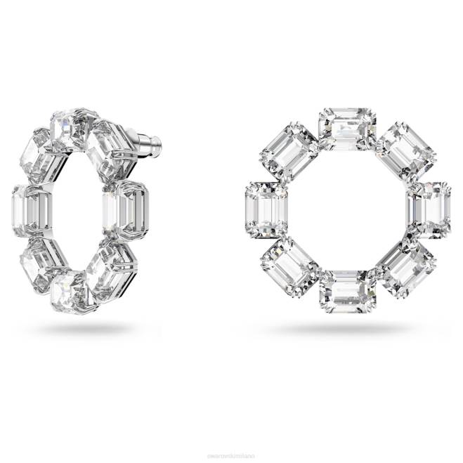 Swarovski DV4B935 gioielleria taglio ottagonale, bianco, placcato rodio orecchini a cerchio millenari