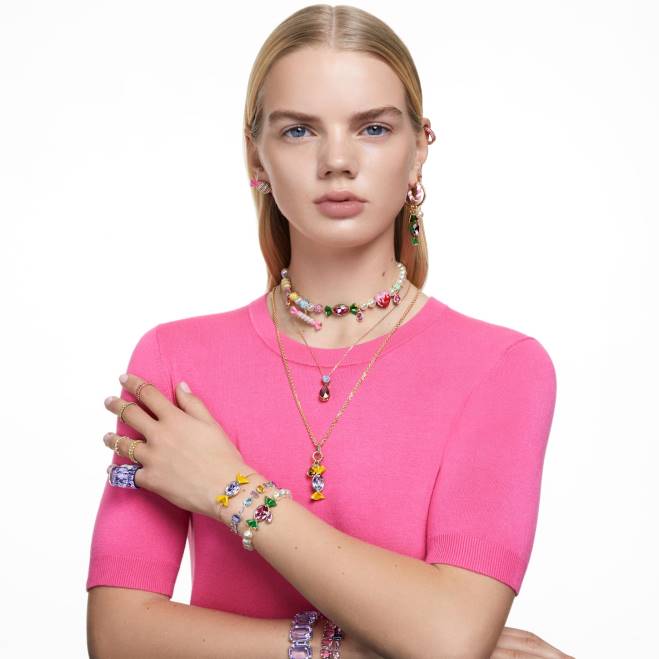 Swarovski DV4B937 gioielleria taglio baguette, rosa, placcato tonalità oro rosa orecchini a cerchio Matrix
