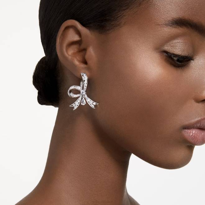 Swarovski DV4B709 gioielleria fiocco, bianco, placcato rodio orecchini pendenti Volta