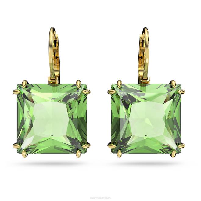 Swarovski DV4B760 gioielleria taglio quadrato, verde, placcato color oro orecchini pendenti millenari