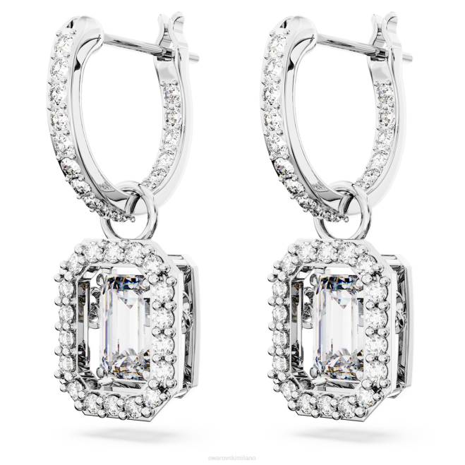 Swarovski DV4B775 gioielleria taglio ottagonale, bianco, placcato rodio orecchini pendenti millenari