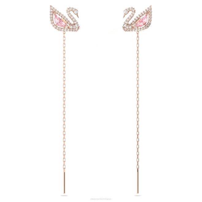 Swarovski DV4B777 gioielleria cigno, rosa, placcato tonalità oro rosa abbaglianti orecchini pendenti con cigno