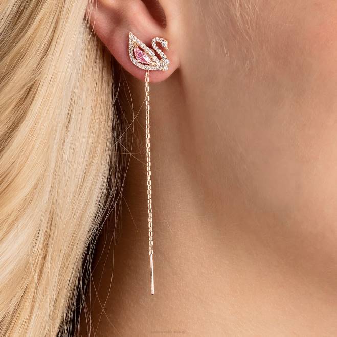 Swarovski DV4B777 gioielleria cigno, rosa, placcato tonalità oro rosa abbaglianti orecchini pendenti con cigno