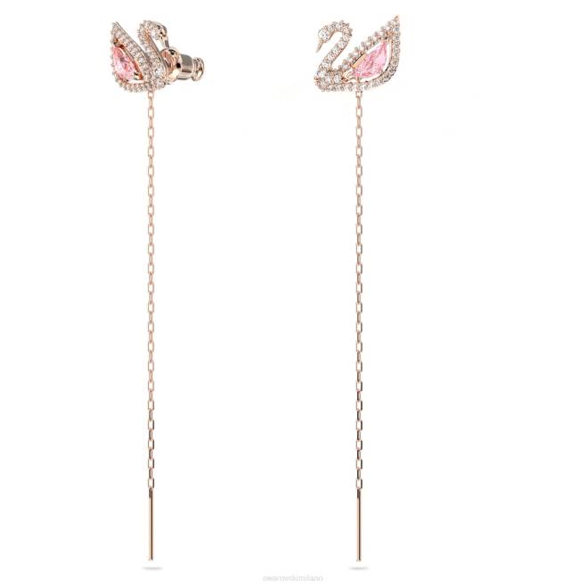 Swarovski DV4B777 gioielleria cigno, rosa, placcato tonalità oro rosa abbaglianti orecchini pendenti con cigno