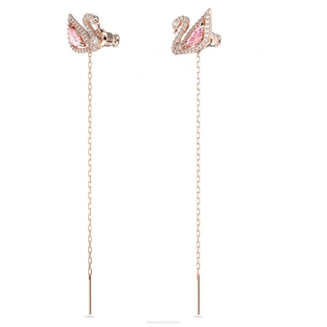 Swarovski DV4B777 gioielleria cigno, rosa, placcato tonalità oro rosa abbaglianti orecchini pendenti con cigno