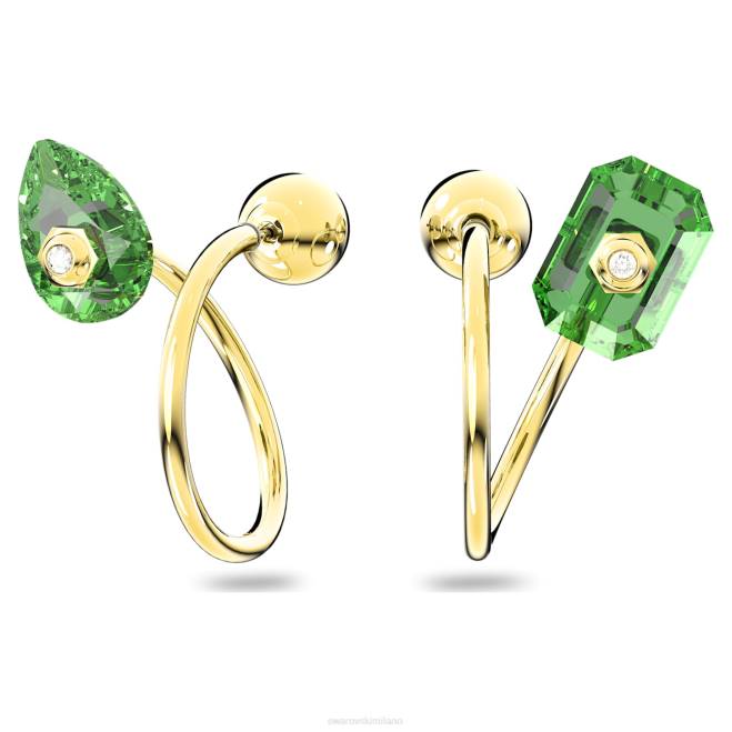 Swarovski DV4B782 gioielleria design asimmetrico, tagli misti, verde, placcato color oro orecchini pendenti numina
