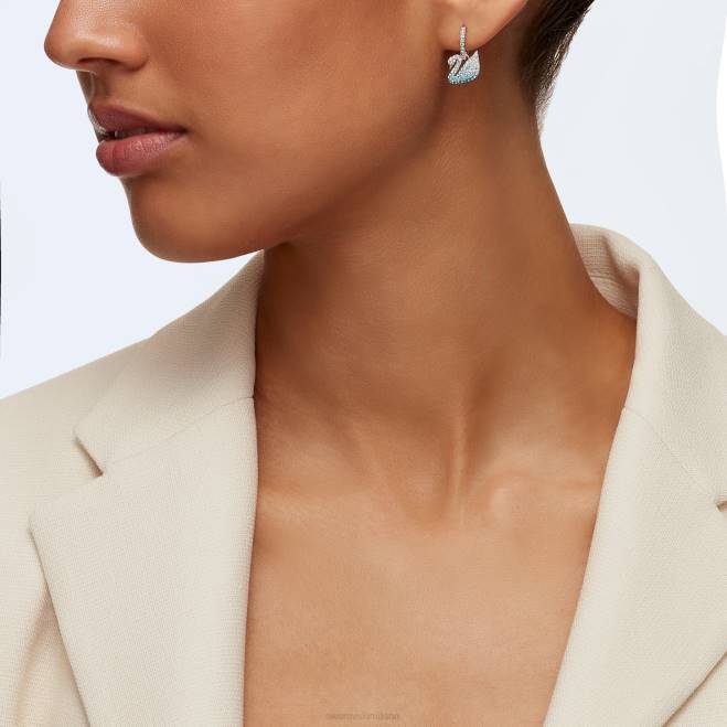Swarovski DV4B783 gioielleria cigno, blu, placcato rodio iconici orecchini pendenti con cigno
