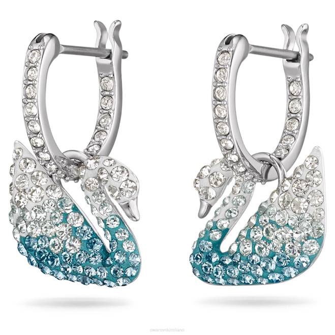 Swarovski DV4B783 gioielleria cigno, blu, placcato rodio iconici orecchini pendenti con cigno