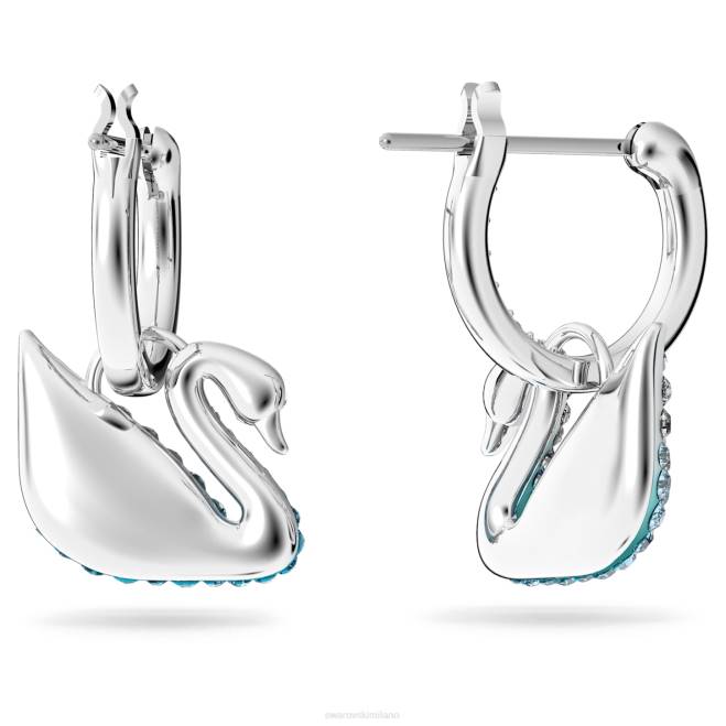 Swarovski DV4B783 gioielleria cigno, blu, placcato rodio iconici orecchini pendenti con cigno