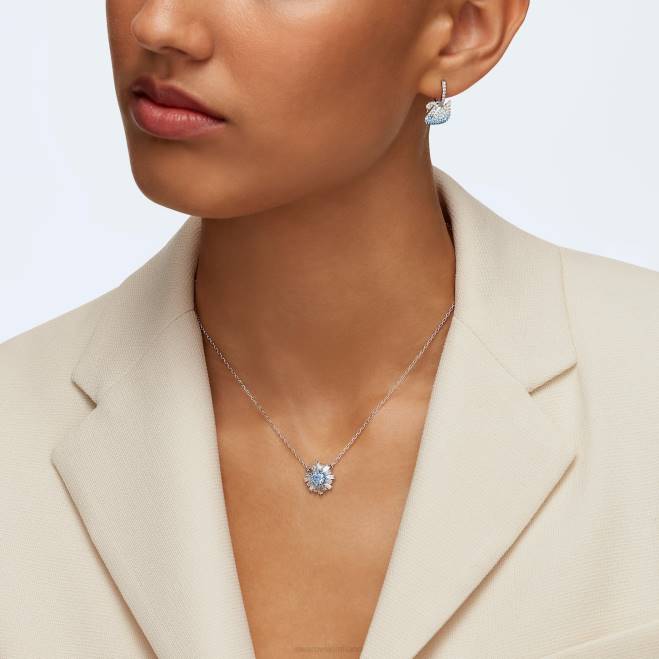 Swarovski DV4B783 gioielleria cigno, blu, placcato rodio iconici orecchini pendenti con cigno