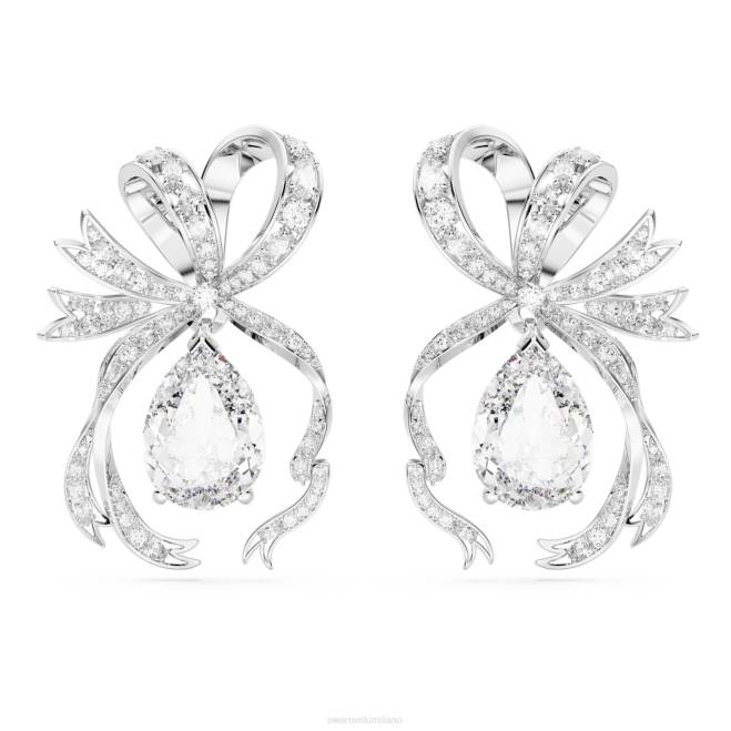 Swarovski DV4B793 gioielleria taglio a pera, fiocco, bianco, placcato rodio orecchini pendenti Volta