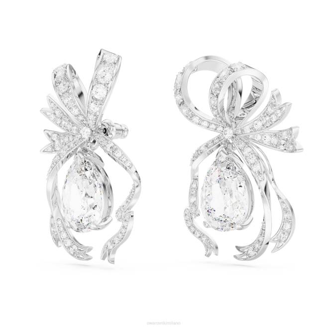 Swarovski DV4B793 gioielleria taglio a pera, fiocco, bianco, placcato rodio orecchini pendenti Volta