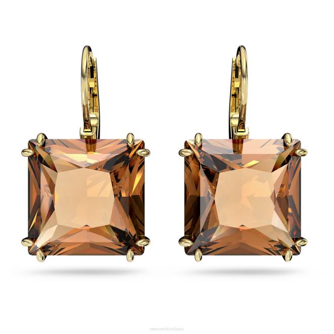 Swarovski DV4B805 gioielleria taglio quadrato, marrone, placcato color oro orecchini pendenti millenari