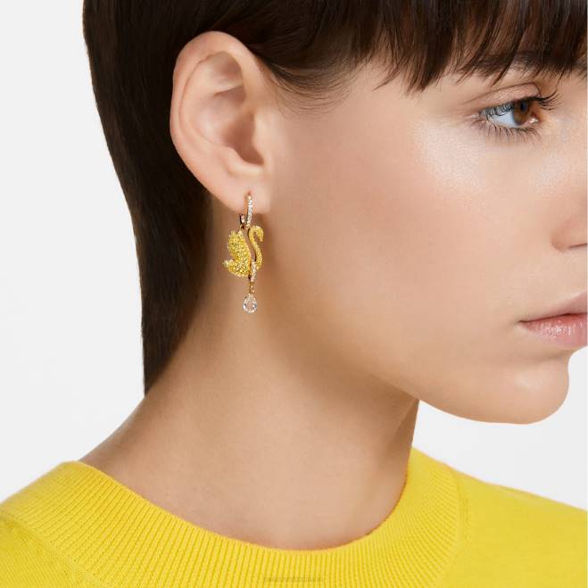 Swarovski DV4B807 gioielleria cigno, giallo, placcato color oro iconici orecchini pendenti con cigno