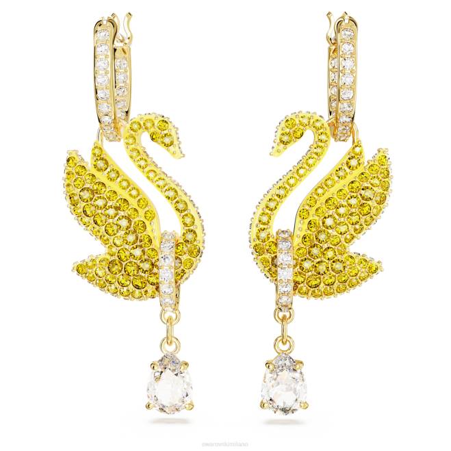 Swarovski DV4B807 gioielleria cigno, giallo, placcato color oro iconici orecchini pendenti con cigno