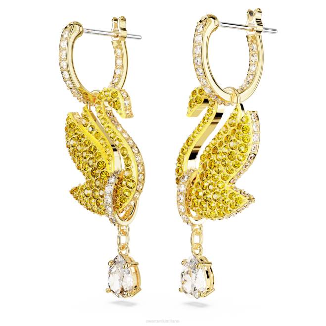 Swarovski DV4B807 gioielleria cigno, giallo, placcato color oro iconici orecchini pendenti con cigno