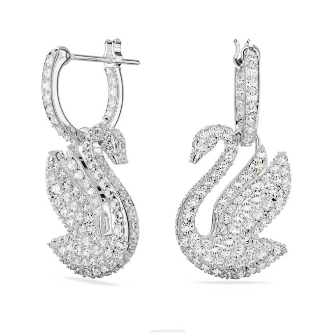 Swarovski DV4B810 gioielleria cigno, bianco, placcato rodio iconici orecchini pendenti con cigno