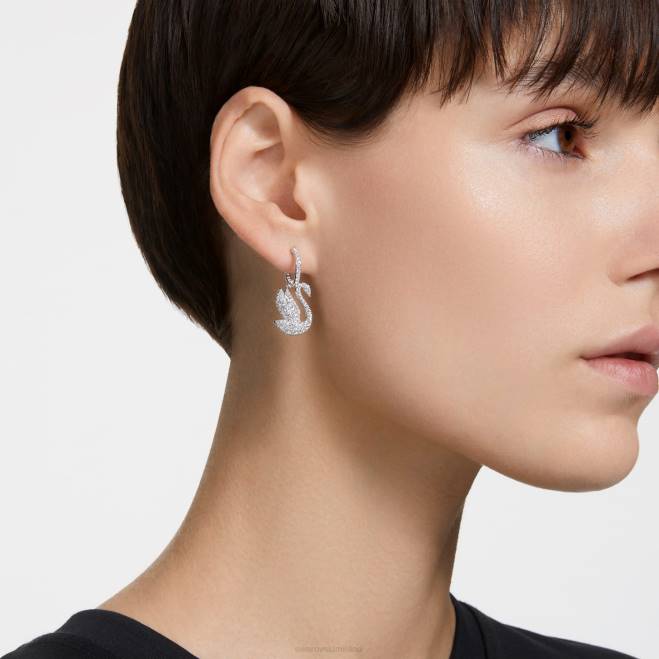 Swarovski DV4B810 gioielleria cigno, bianco, placcato rodio iconici orecchini pendenti con cigno