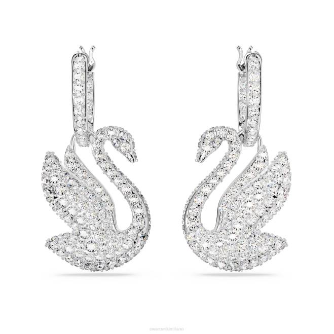 Swarovski DV4B810 gioielleria cigno, bianco, placcato rodio iconici orecchini pendenti con cigno