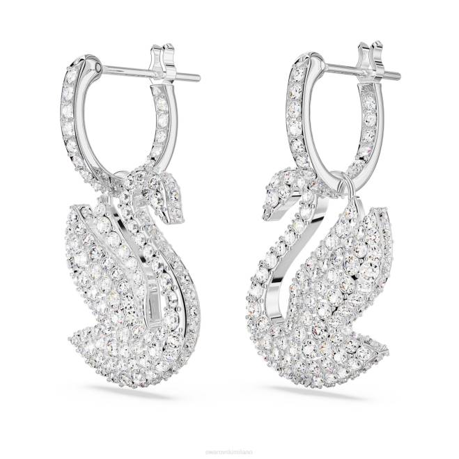 Swarovski DV4B810 gioielleria cigno, bianco, placcato rodio iconici orecchini pendenti con cigno