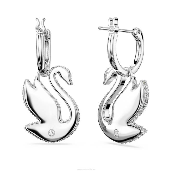 Swarovski DV4B810 gioielleria cigno, bianco, placcato rodio iconici orecchini pendenti con cigno