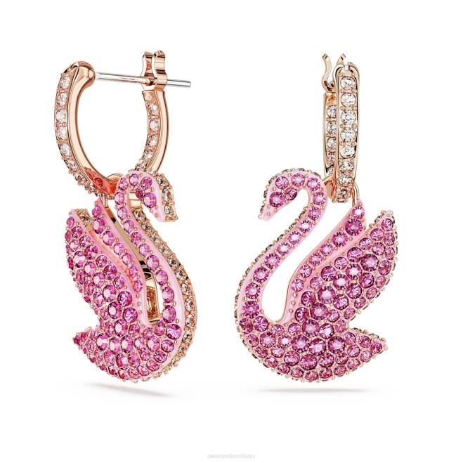 Swarovski DV4B812 gioielleria cigno, rosa, placcato tonalità oro rosa iconici orecchini pendenti con cigno