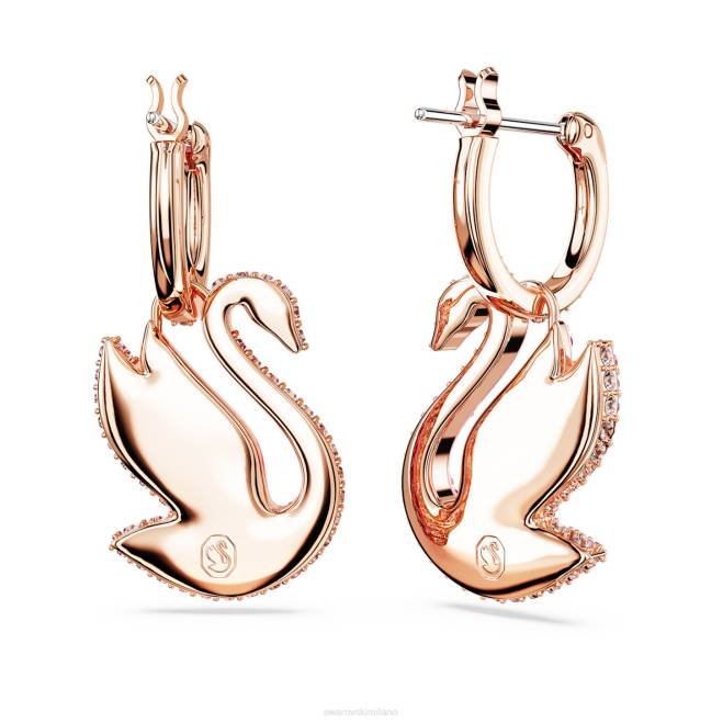 Swarovski DV4B812 gioielleria cigno, rosa, placcato tonalità oro rosa iconici orecchini pendenti con cigno