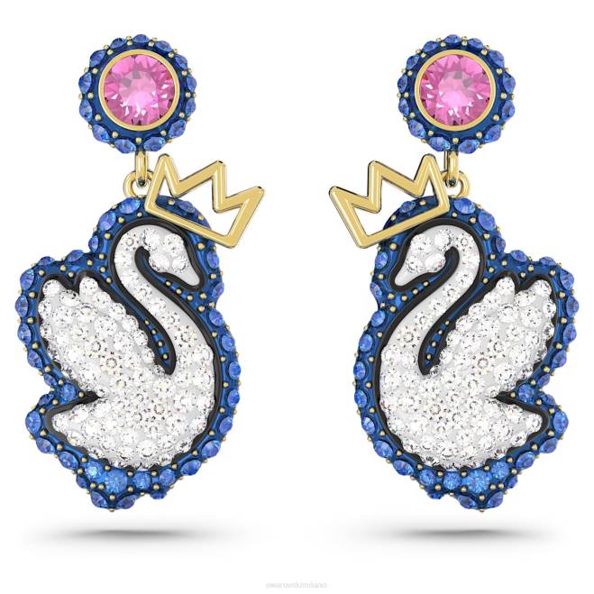 Swarovski DV4B821 gioielleria cigno, blu, placcato color oro orecchini pendenti con cigno pop