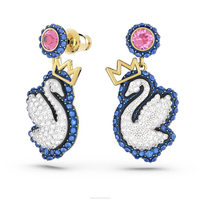 Swarovski DV4B821 gioielleria cigno, blu, placcato color oro orecchini pendenti con cigno pop