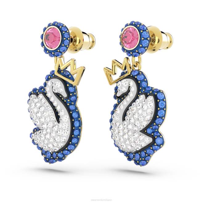 Swarovski DV4B821 gioielleria cigno, blu, placcato color oro orecchini pendenti con cigno pop