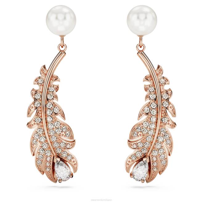 Swarovski DV4B829 gioielleria tagli misti, piuma, bianco, placcato oro rosa graziosi orecchini pendenti