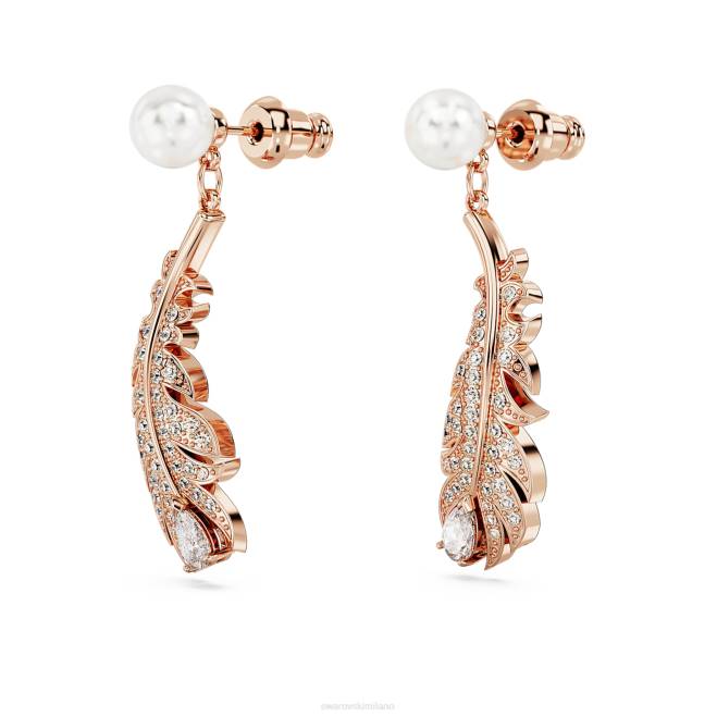 Swarovski DV4B829 gioielleria tagli misti, piuma, bianco, placcato oro rosa graziosi orecchini pendenti