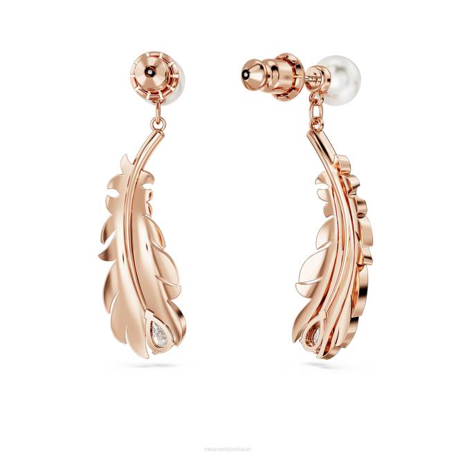Swarovski DV4B829 gioielleria tagli misti, piuma, bianco, placcato oro rosa graziosi orecchini pendenti