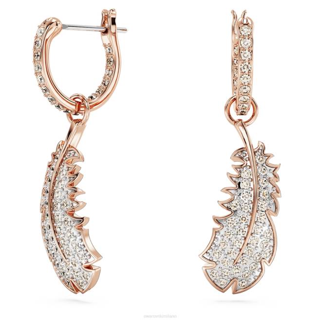Swarovski DV4B830 gioielleria piuma, bianco, placcato tonalità oro rosa graziosi orecchini pendenti